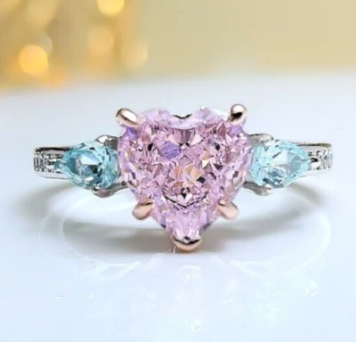 2ct Pink Diamond Sakura Heart Ring, 18K Gold Vermeil, Three-Stone - Image 1 of 4
