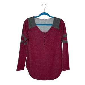 Tresics Maroon & Gray Varsity Striped Terrycloth Lined Knit Henley Sporty Medium - Picture 1 of 11