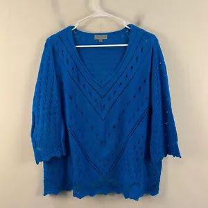 Joseph A Womens Large Sweater Pullover Top Blue Cotton 3/4 Sleeve Knit 14607 - Picture 1 of 8