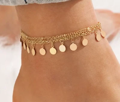 CAVIGLIERA TRE STRATI CON MONETINE IN RAME PLACCATO ARGENTO PER RAGAZZE DONNE - Immagine 1 di 3