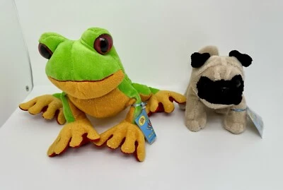Webkinz Pug Dog HM105 + Tree Frog HM108 Plush Stuffed Animals with Codes - Image 1 of 4