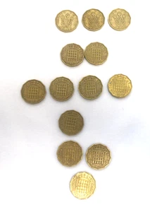 Thirteen Different Three Penny Pieces 3d Bits - Picture 1 of 14