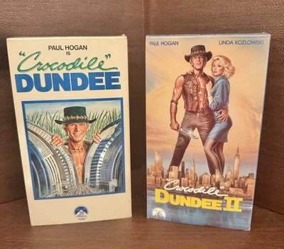 Vintage 1987 1990 Paramount Home Video CROCODILE DUNDEE I & II VHS Tapes WORKS - Image 1 of 4