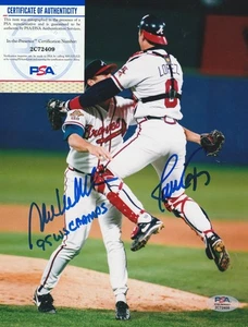 JAVY LOPEZ / MARK WOHLERS ATLANTA BRAVES 1995 WS CHAMPS PSA AUTHEN SIGNED 8x10 - Picture 1 of 1