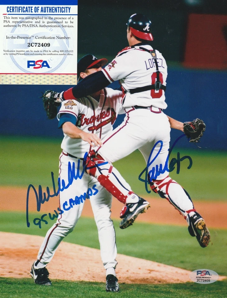 JAVY LOPEZ / MARK WOHLERS ATLANTA BRAVES 1995 WS CHAMPS PSA AUTHEN SIGNED 8x10 - Image 1 of 1