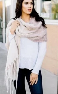 Mer Sea Ombre Shawl Cozy Wrap Fringe Soft Scarf Blush Beige Mersea Blanket LARGE - Picture 1 of 7