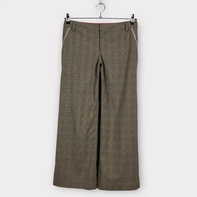 Rebecca Taylor Size 6 Gray Pink Plaid Wide Straight Leg Trouser Dress Pants - Image 1 of 4