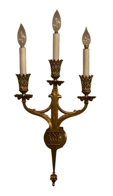 Antique Brass Gothic Three Light Wall Sconce fleur de lis - Image 1 of 4