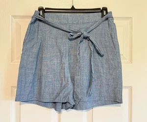 J. Crew Women’s Tie Waist Shorts Blue Chambray Lightweight Pull On Size 4 - Picture 1 of 5