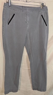 Alfani Sz 8 Gray Slim Pants Stretch Trousers Faux Leather Trim Career Wear - Image 1 of 4