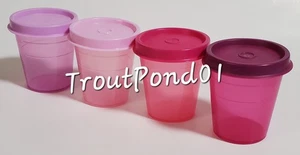 TUPPERWARE Midgets Mini Bowls 2 oz Set 4 Small Cups Pink Purple Burgundy Fuchsia - Picture 1 of 5