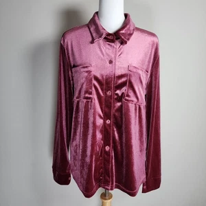 Raspberry Velvet Shirt Womens Large Blouse Retro Stretch Party Blouse Holidays  - Imagen 1 de 9