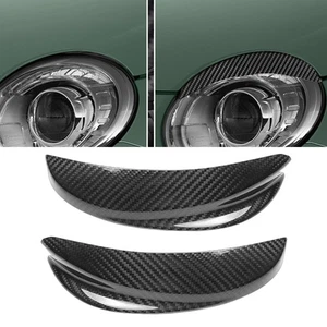 Carbon Fiber Headlight Eyebrow Trim Cover For Fiat 500 Abarth 2016-2023 Black - Picture 1 of 7