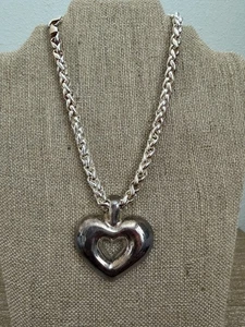VTG Italian Sterling Silver Choker Necklace Heart Pendant Heavy Round Chain 110g - Picture 1 of 15