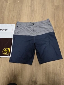 Hurley Dri Fit Shorts Farbblock Freizeit blau grau 10" Herren 34 - Bild 1 von 3