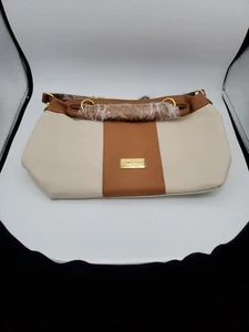 Neu! JM New York Elfenbein/Braun Echt Kiesel Leder Handtasche/Schultertasche/Beuteltasche - Bild 1 von 4