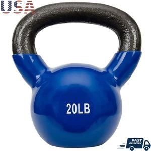 20 LB Vinyl Coated Kettlebell Strength Training Workout Core Stability Fitness - Picture 1 of 9