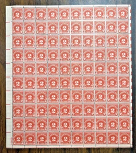 Scott J81 1931 2c Postage Due Wet Printing Sheet of 100 Mint VF NH Cat $37.50 - Picture 1 of 2