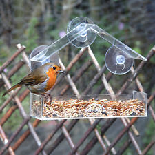 Glass Window Bird Feeder Station Seed Peanut Mealworm Suction Perspex Clear View
