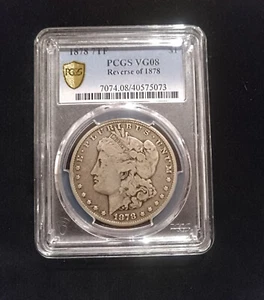 Silver 1878 7TF (7 Tal Feathers) Rev. 1878 Morgan Dollar PCGS VG08 - Bild 1 von 3