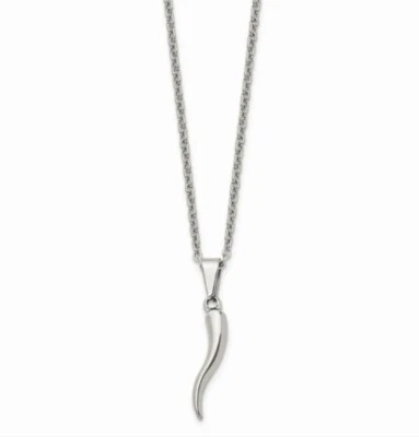 Small Stainless Steel Italian Horn Pendant on a stainless steel loop chain - Image 1 of 4