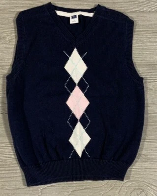 Janie & Jack Boys Sweater Vest Navy Blue Argyle Size 5 #1888O - Image 1 of 3