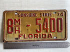 Vintage 1974 Florida Mobile Home License Plate Tag 8Mh-5400 Volusia County