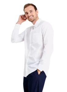 Herren Hemd Langarm Weiß Formell Bügelleicht Büro Hochzeit Party Arbeit Oberteile P2 - Bild 1 von 5