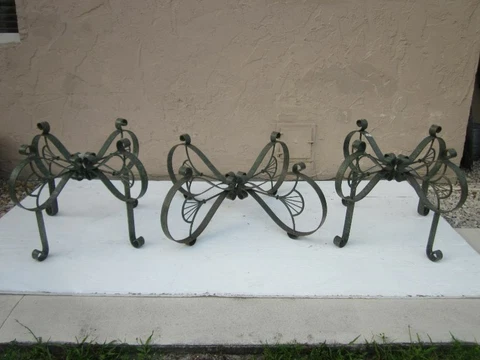 Wrought Iron Coffee Table With 2 End Tables Dark Green No Glass Top Set of 3 Cover