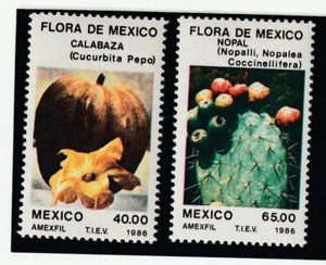 México 1986, Flora de México, Calabaza. Cucurbita pepo, Nopal. Nopalea cocc - Imagen 1 de 2