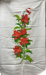 ALFRED SHAHEEN 2 Paneles Impresos a Mano Blanco Lino Rojo Flores Tela Hawaii - Imagen 1 de 7