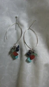 ""SILVER .925 LOOP WITH COLORFUL NATURAL STONES"" - EARRINGS - Picture 1 of 1