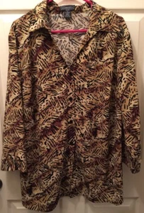 Blusa ELEMENTZ TALLA 2X Marrón Negro Beige Línea Estampado Puños Turnales - Imagen 1 de 7