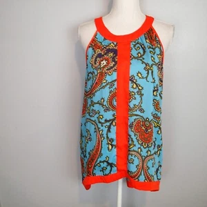 Nicole By Nicole Miller Paisley Blouse High Low xl Retro Bright Boho Chic - Picture 1 of 11