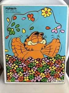 VINTAGE Garfield Hello Flower Garden WOODEN TRAY Puzzle by Playskool - Picture 1 of 5