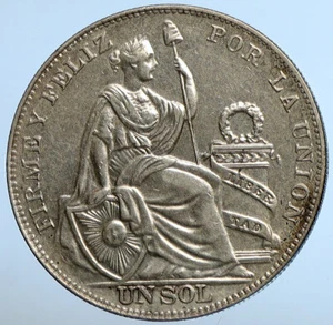 1934 PERU South America 1 SOL Antique BIG Original Silver Peruvian Coin i111264 - Picture 1 of 3