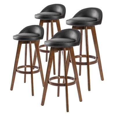 NNEDSZ 4X Wooden Bar Stool Dining Chair Leather LEILA 72cm BLACK BROWN - Image 1 of 4