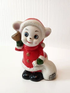 Vintage Frankel Santa Mouse with Bell & Gift Sack Figurine Ceramic Bisque - Picture 1 of 3