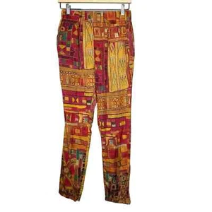 Burning Torch Ethnic Tribal Print Silk Blend Pants US Size S - Picture 1 of 8