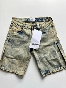 Pantalones cortos de mezclilla VAQUERA lado dividido lavado ácido nuevos con etiquetas talla 27 - Imagen 1 de 5