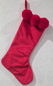 Christmas Holiday Candy Cane Peppermint Red Pom Pom Stocking NEW - Picture 1 of 3