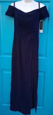 Vestido Steppin Out Nuevo Con Etiquetas Vintage Talla 7 Azul Terciopelo Largo Hombro Descubierto Largo Abertura Foto 1 de 4