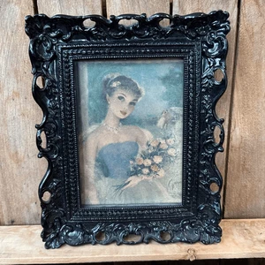 Cydney Grossman Parisian Lady Print in Black Baroque Heavy Frame ~10” x 8” - Picture 1 of 8