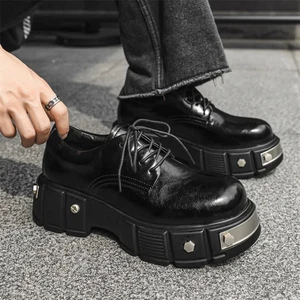 Scarpe da lavoro uomo alla moda stile europeo fondo spesso metallo stivali pelle nero - Foto 1 di 18