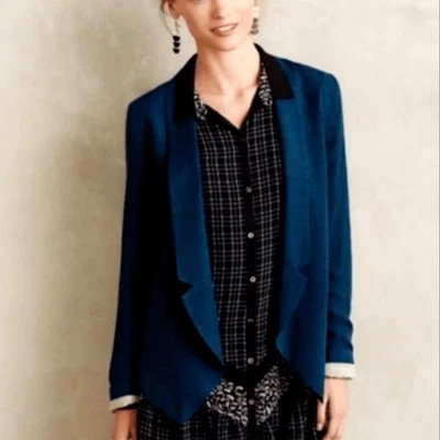 Anthropologie x Cartonnier blue llama lined blazer jacket XS summer weight - Изображение 1 из 4
