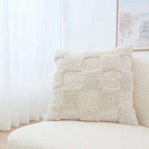 Mix Match Sofa Pillow Case Check Cotton Cushion Cover Beige 50cm* - Picture 1 of 8