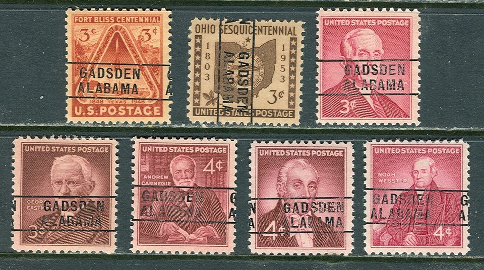 Gadsden AL 261 precancelado en las siete denominaciones cuadradas marrones, últimas copias Foto 1 de 1