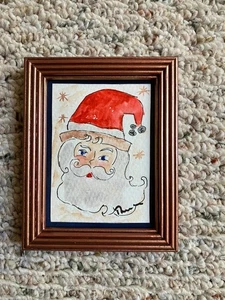 Original ACEO Aquarell Mini Gemälde, gerahmt 3x4 Vintage Rahmen; Weihnachten, Weihnachtsmann - Bild 1 von 14