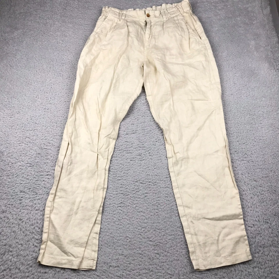 Pantalones Johnny Was para mujer M (30x29) doblados 100 % lino tiro alto rectos *defectos Foto 1 de 4