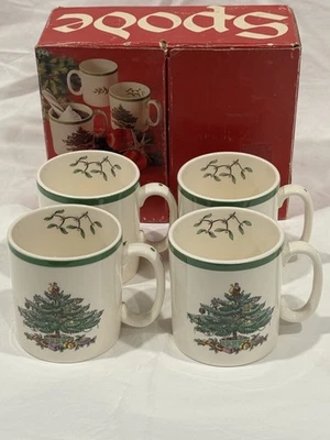 Vintage Spode England CHRISTMAS TREE 8oz Mug Set 3-3/8" Green Trim S3324-H 1983 - Image 1 of 3